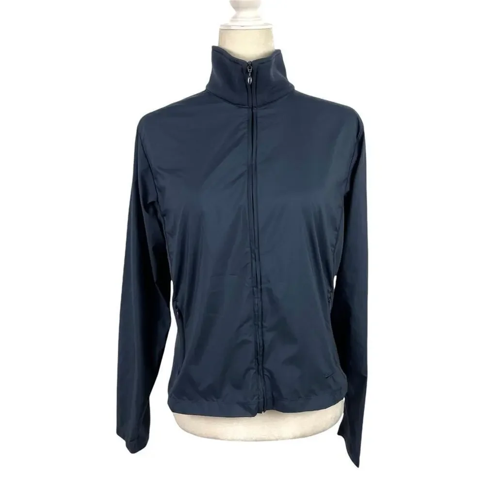 Nike Swoosh Boys Mixed Media Navy Jacket Nylon Front High Neck Large 12/14